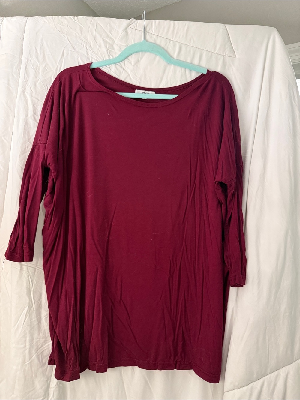 Relaxed Fit Women's Long Sleeve Piko Top - Burgundy